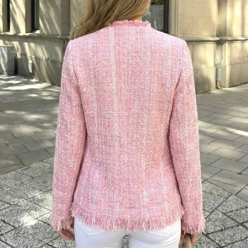 Pink Elegant Women's Tassel Fitted Jacket - Picture 2 of 10